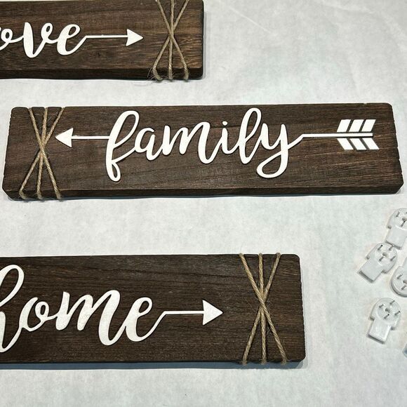 Faux Wood Home Decor Signs Family Love Home Arrows Hanging Tabs 13" x 3" - Picture 3 of 7